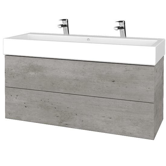 Waschtischunterschrank FLAT SZZ2 120 (Waschtisch Duravit Vero mit 2 Hahnlöchern)  - D01 Beton - D01 Beton