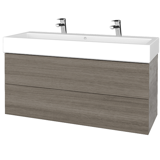 Waschtischunterschrank FLAT SZZ2 120 (Waschtisch Duravit Vero mit 2 Hahnlöchern)  - D01 Beton - D03 Cafe