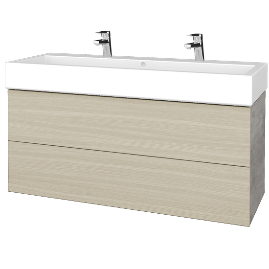 Waschtischunterschrank FLAT SZZ2 120 (Waschtisch Duravit Vero mit 2 Hahnlöchern)  - D01 Beton - D04 Eiche