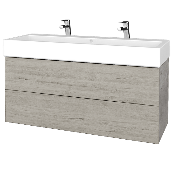 Waschtischunterschrank FLAT SZZ2 120 (Waschtisch Duravit Vero mit 2 Hahnlöchern)  - D01 Beton - D05 Oregon