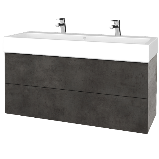 Waschtischunterschrank FLAT SZZ2 120 (Waschtisch Duravit Vero mit 2 Hahnlöchern)  - D01 Beton - D16 Dark Beton