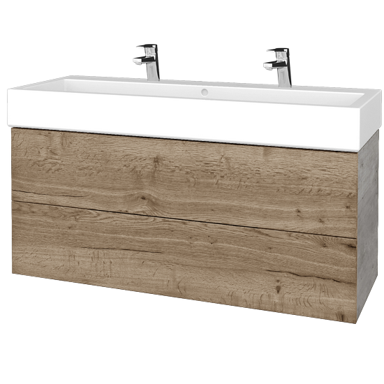 Waschtischunterschrank FLAT SZZ2 120 (Waschtisch Duravit Vero mit 2 Hahnlöchern)  - D01 Beton - D21 Tobacco
