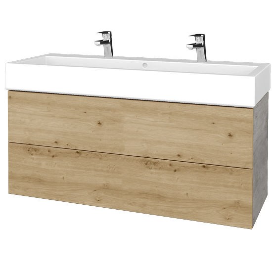 Waschtischunterschrank FLAT SZZ2 120 (Waschtisch Duravit Vero mit 2 Hahnlöchern)  - D01 Beton - D25 Teak