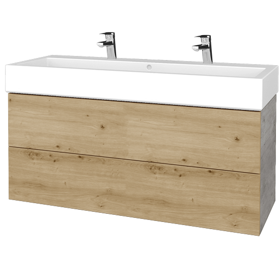 Waschtischunterschrank FLAT SZZ2 120 (Waschtisch Duravit Vero mit 2 Hahnlöchern)  - D01 Beton - D26 Ontario