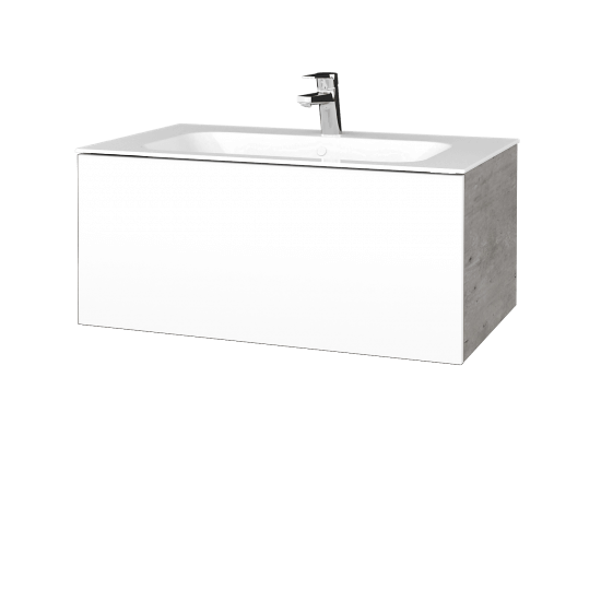 Koupelnová skříňka VARIANTE SZZ 80 pro umyvadlo Finion - D01 Beton - L01 Bílá vysoký lesk