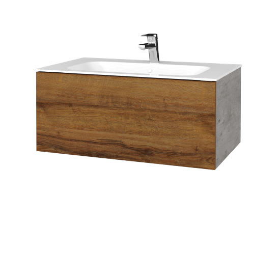 Waschtischunterschrank FLAT SZZ 80 (Waschtisch Finion)  - D01 Beton - D27 Cognac