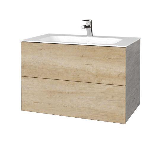 Waschtischunterschrank FLAT SZZ2 80 (Waschtisch Finion)  - D01 Beton - D15 Eiche Nebraska