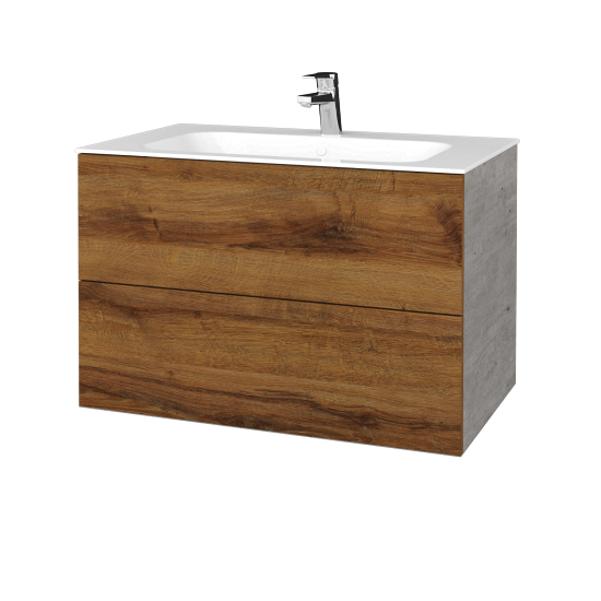 Waschtischunterschrank FLAT SZZ2 80 (Waschtisch Finion)  - D01 Beton - D27 Cognac