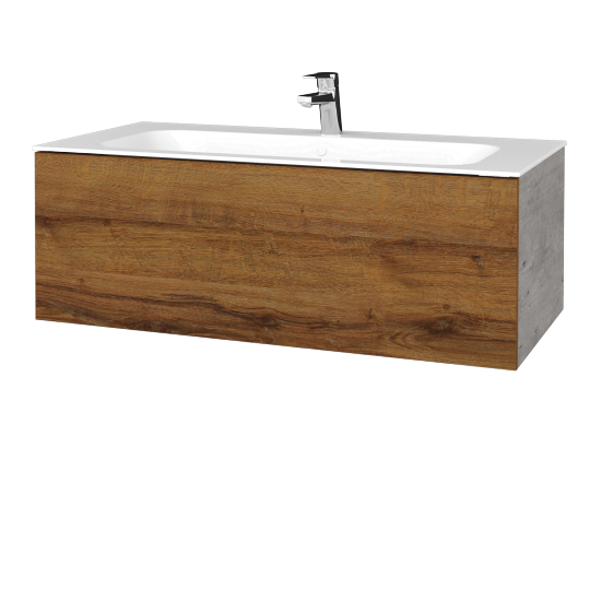 Waschtischunterschrank FLAT SZZ 100 (Waschtisch Finion)  - D01 Beton - D27 Cognac