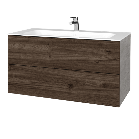 Waschtischunterschrank FLAT SZZ2 100 (Waschtisch Finion)  - D01 Beton - D25 Teak