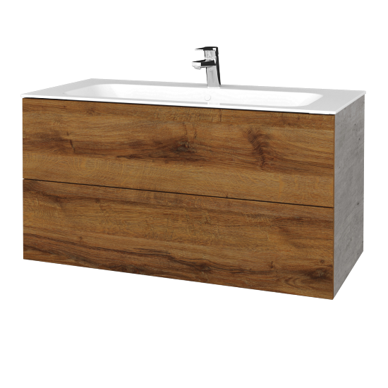 Waschtischunterschrank FLAT SZZ2 100 (Waschtisch Finion)  - D01 Beton - D27 Cognac