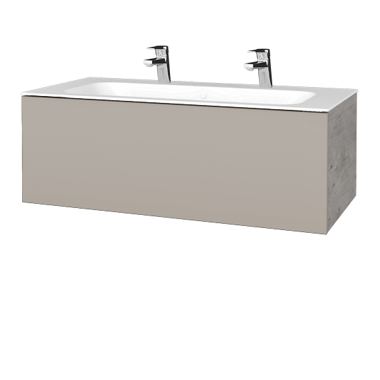 Waschtischunterschrank FLAT SZZ 100 (Waschtisch Finion mit 2 Hahnlöchern)  - D01 Beton - N07 Stone