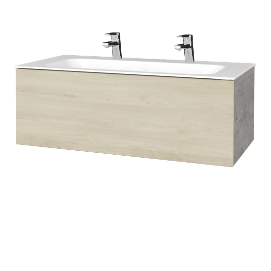 Waschtischunterschrank FLAT SZZ 100 (Waschtisch Finion mit 2 Hahnlöchern)  - D01 Beton - D24 Ohio