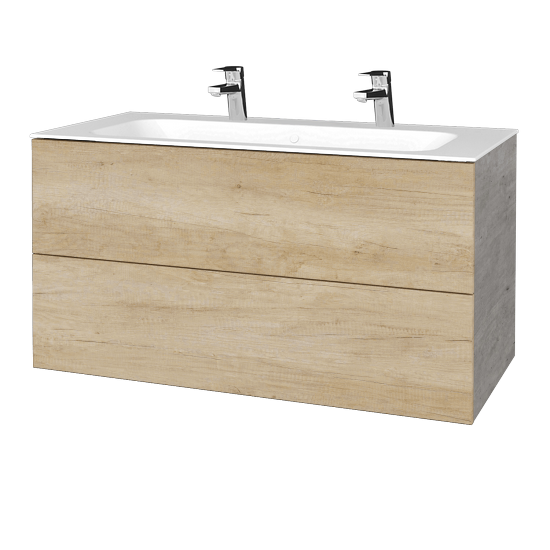 Waschtischunterschrank FLAT SZZ2 100 (Waschtisch Finion mit 2 Hahnlöchern)  - D01 Beton - D15 Eiche Nebraska