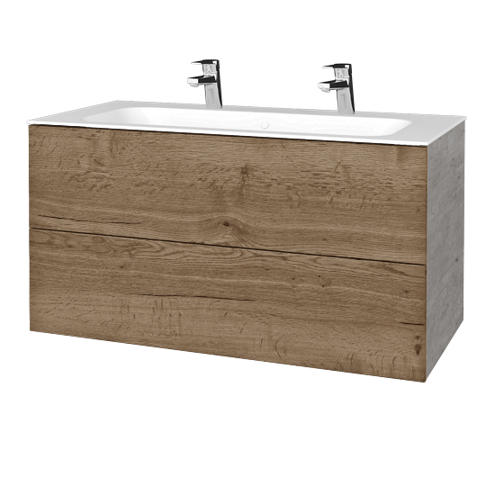 Waschtischunterschrank FLAT SZZ2 100 (Waschtisch Finion mit 2 Hahnlöchern)  - D01 Beton - D21 Tobacco