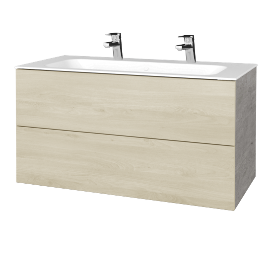 Waschtischunterschrank FLAT SZZ2 100 (Waschtisch Finion mit 2 Hahnlöchern)  - D01 Beton - D24 Ohio