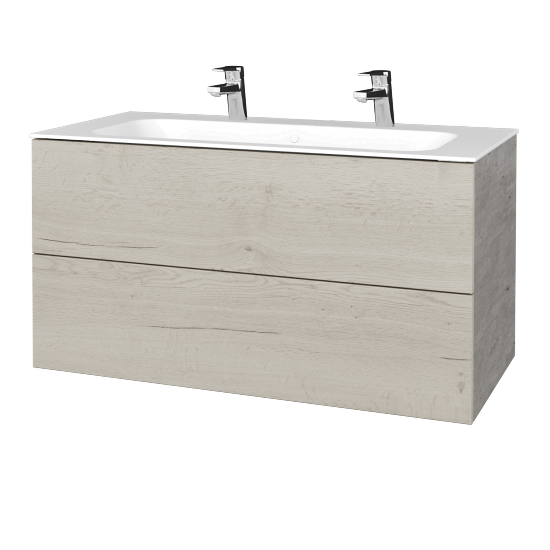 Waschtischunterschrank FLAT SZZ2 100 (Waschtisch Finion mit 2 Hahnlöchern)  - D01 Beton - D28 Alberta