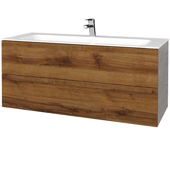 Waschtischunterschrank FLAT SZZ2 120 (Waschtisch Finion)  - D01 Beton - D27 Cognac