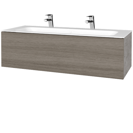 Waschtischunterschrank FLAT SZZ 120 (Waschtisch Finion mit 2 Hahnlöchern)  - D01 Beton - D03 Cafe