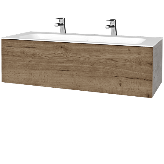 Waschtischunterschrank FLAT SZZ 120 (Waschtisch Finion mit 2 Hahnlöchern)  - D01 Beton - D21 Tobacco