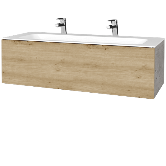 Waschtischunterschrank FLAT SZZ 120 (Waschtisch Finion mit 2 Hahnlöchern)  - D01 Beton - D22 Caramel