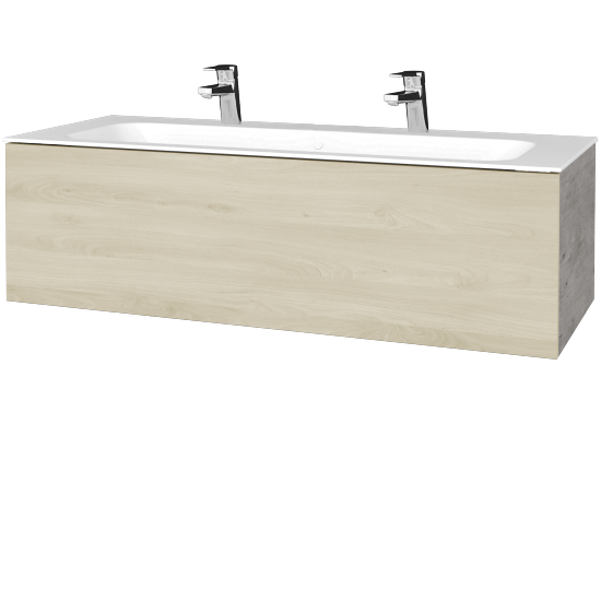 Waschtischunterschrank FLAT SZZ 120 (Waschtisch Finion mit 2 Hahnlöchern)  - D01 Beton - D24 Ohio