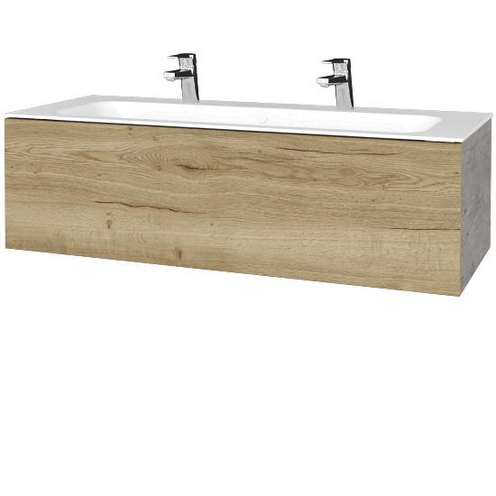 Waschtischunterschrank FLAT SZZ 120 (Waschtisch Finion mit 2 Hahnlöchern)  - D01 Beton - D26 Ontario