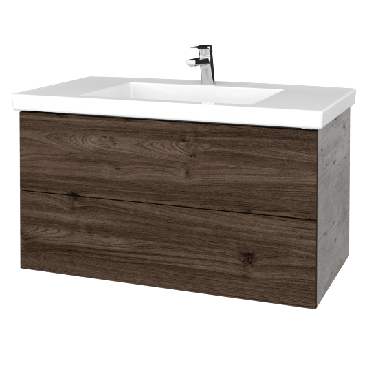 Waschtischunterschrank FLAT SZZ2 100 (Waschtisch Metric)  - D01 Beton - D25 Teak