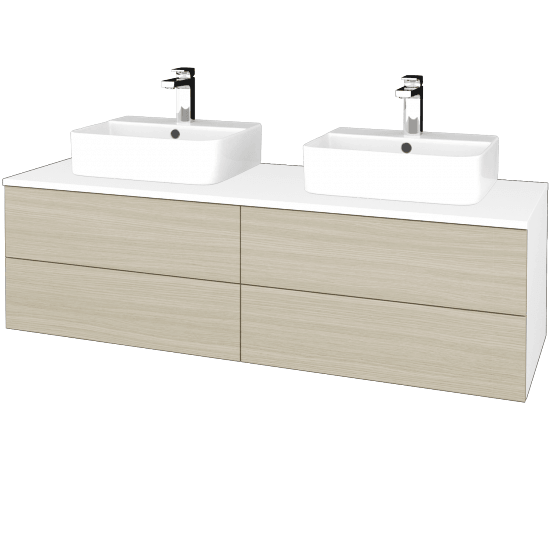 Waschtischunterschrank JOCKAM SZZ4 140 (mit Waschtisch Joy 3)  - N01 Weiß Hochglanz - D04 Eiche - Nein