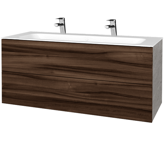 Waschtischunterschrank FLAT SZZ2 120 (für Waschtisch Finion mit 2 Hahnlöchern)  - D01 Beton - D06 Nussbaum