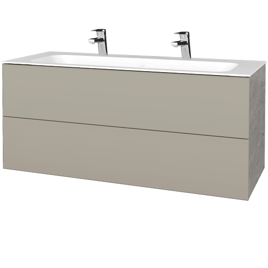 Waschtischunterschrank FLAT SZZ2 120 (für Waschtisch Finion mit 2 Hahnlöchern)  - D01 Beton - M05 Beige Lack Matt