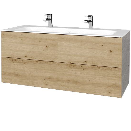 Waschtischunterschrank FLAT SZZ2 120 (für Waschtisch Finion mit 2 Hahnlöchern)  - D01 Beton - D22 Caramel