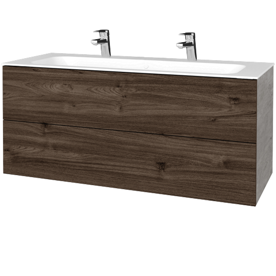 Waschtischunterschrank FLAT SZZ2 120 (für Waschtisch Finion mit 2 Hahnlöchern)  - D01 Beton - D25 Teak