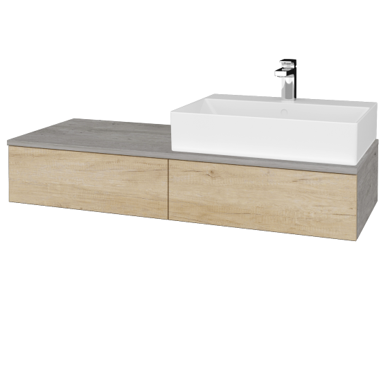 Waschtischunterschrank JOCKAM SZZ2 120 (mit Waschtisch Kube)  - D01 Beton - D15 Eiche Nebraska - Links - Nein