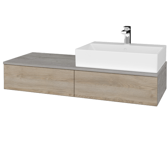 Waschtischunterschrank JOCKAM SZZ2 120 (mit Waschtisch Kube)  - D01 Beton - D17 Eiche Colorado - Links - Nein