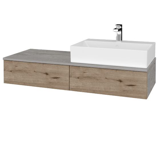 Waschtischunterschrank JOCKAM SZZ2 120 (mit Waschtisch Kube)  - D01 Beton - D23 Eiche Herkules - Links - Nein