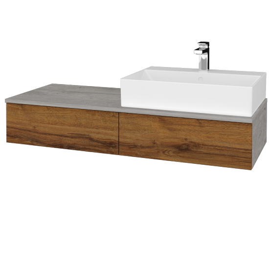 Waschtischunterschrank JOCKAM SZZ2 120 (mit Waschtisch Kube)  - D01 Beton - D27 Cognac - Links - Nein