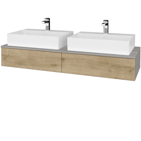 Waschtischunterschrank JOCKAM SZZ2 140 (mit Waschtisch Kube)  - D01 Beton - D09 Eiche Arlington - Nein