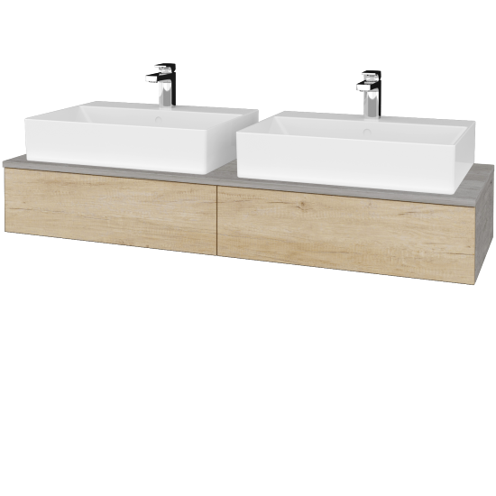 Waschtischunterschrank JOCKAM SZZ2 140 (mit Waschtisch Kube)  - D01 Beton - D15 Eiche Nebraska - Nein