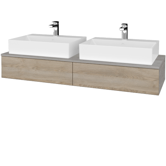 Waschtischunterschrank JOCKAM SZZ2 140 (mit Waschtisch Kube)  - D01 Beton - D17 Eiche Colorado - Nein