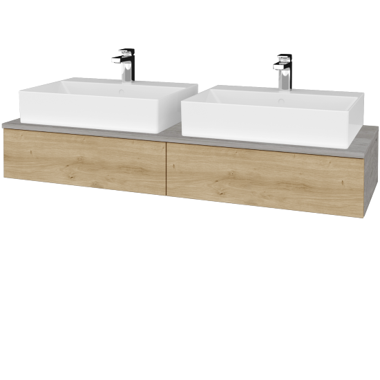 Waschtischunterschrank JOCKAM SZZ2 140 (mit Waschtisch Kube)  - D01 Beton - D22 Eiche Caramel - Nein