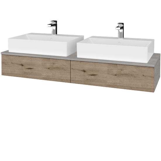 Waschtischunterschrank JOCKAM SZZ2 140 (mit Waschtisch Kube)  - D01 Beton - D23 Eiche Herkules - Nein