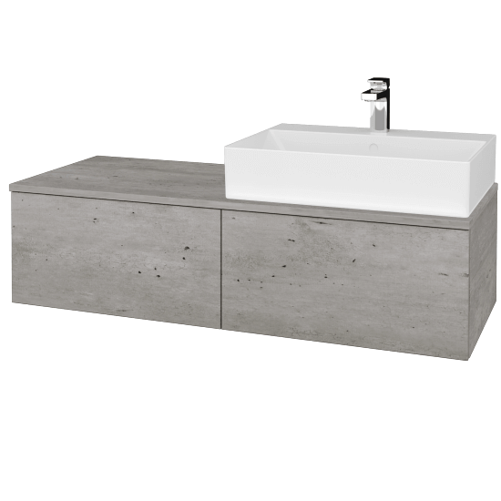 Waschtischunterschrank JOCKAM SZZ12 120 (mit Waschtisch Kube)  - D01 Beton - D01 Beton - Links - Nein
