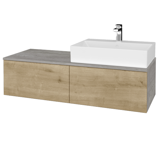 Waschtischunterschrank JOCKAM SZZ12 120 (mit Waschtisch Kube)  - D01 Beton - D09 Eiche Arlington - Links - Nein