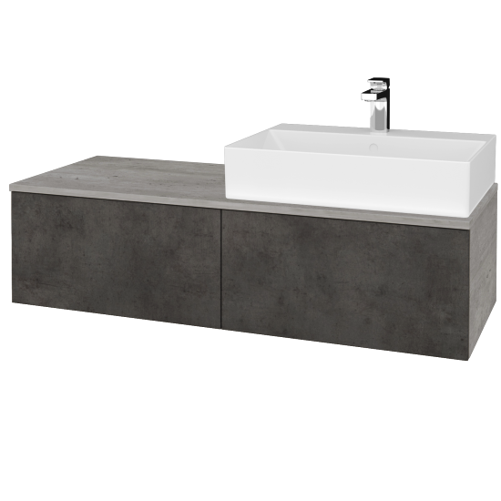 Waschtischunterschrank JOCKAM SZZ12 120 (mit Waschtisch Kube)  - D01 Beton - D16 Dark Beton - Links - Nein