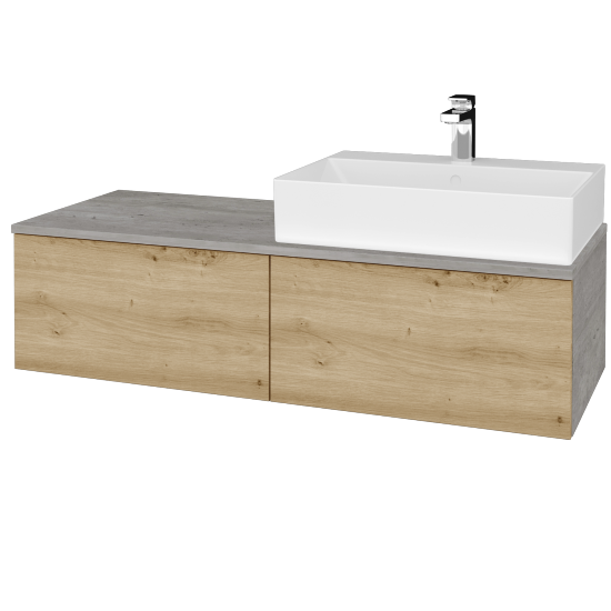 Waschtischunterschrank JOCKAM SZZ12 120 (mit Waschtisch Kube)  - D01 Beton - D22 Eiche Caramel - Links - Nein