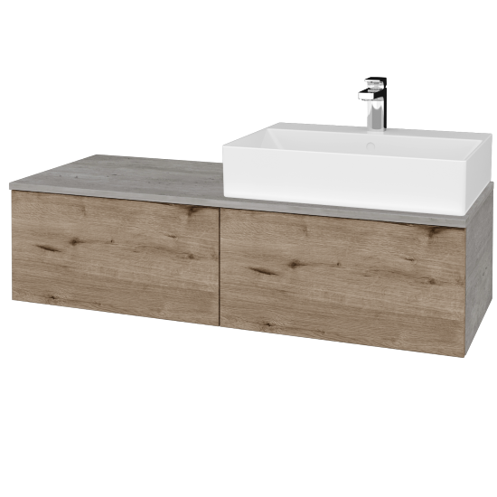 Waschtischunterschrank JOCKAM SZZ12 120 (mit Waschtisch Kube)  - D01 Beton - D23 Eiche Herkules - Links - Nein