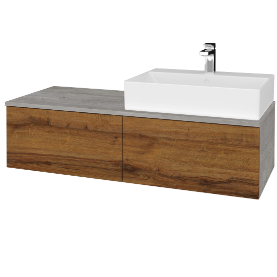 Waschtischunterschrank JOCKAM SZZ12 120 (mit Waschtisch Kube)  - D01 Beton - D27 Cognac - Links - Nein
