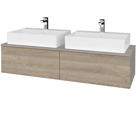 Waschtischunterschrank JOCKAM SZZ12 140 (mit Waschtisch Kube)  - D01 Beton - D17 Eiche Colorado - Nein