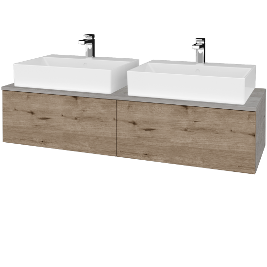 Waschtischunterschrank JOCKAM SZZ12 140 (mit Waschtisch Kube)  - D01 Beton - D23 Eiche Herkules - Nein
